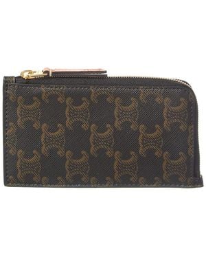 Celine Logo Leather Card Case - Gray