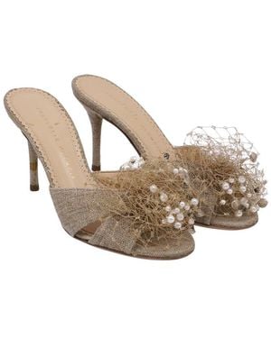 Charlotte Olympia Canvas A Beaded Accent Mule (Authentic Pre-Loved) - Natural