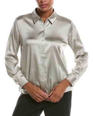 Eileen Fisher Petite Classic Silk-Blend Shirt - Gray