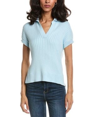 Forte Rib Cap Sleeve Polo Sweater - Blue