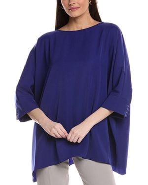 St. John Twill 3/4 Sleeve Draped Blouse - Blue