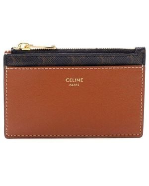 Celine Brown Coated/waterproof Canvas Triomphe Card Case (authentic Pre-loved)