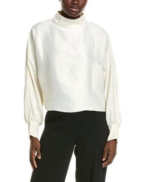 Halston Satin Mock Neck Blouse - White