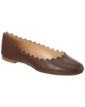 Chloé Lauren Scalloped Leather Ballerina Flat - Brown