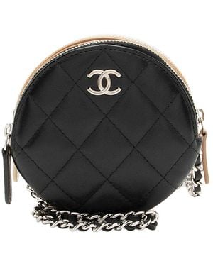 CHANEL Lambskin Triple Zip Round Clutch With Chain (authentic Pre-loved) - Black