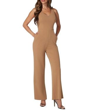 Bebe V-Neck Core Jumpsuit - Natural