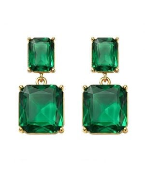 Liv Oliver 18K Plated 18.50 Ct. Tw. Emerald Quartz Drop Earrings - Green