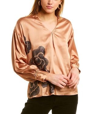 Garrie B Satin V-Neck Blouse - Brown
