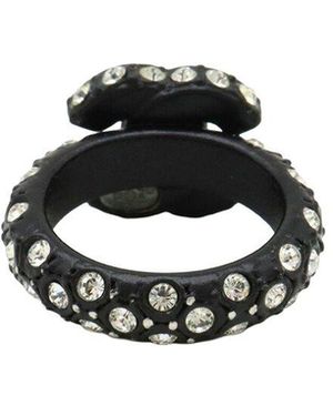 CHANEL Coco Mark Rhinestone Ring Black (authentic Pre-loved)
