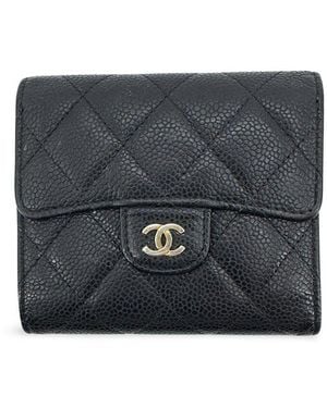 CHANEL Calfskin Leather Classic Small Flap Wallet (Authentic Pre-Loved) - Grey