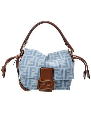Fendi Mamma Baguette Small Denim & Leather Shoulder Bag - Blue