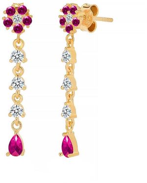 Gabi Rielle Modern Touch Collection 14k Over Silver Cz Daisy Drop Earrings - Pink