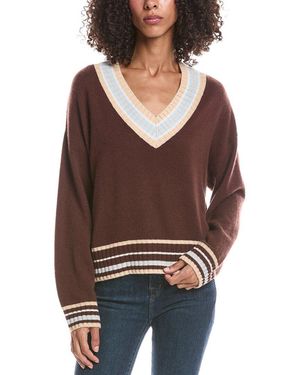 Brodie Cashmere Stitchy Trim V-Neck 100% Cashmere Jumper - Brown