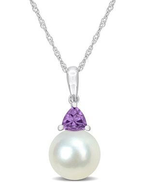 Rina Limor 10k 0.20 Ct. Tw. Amethyst & 8-8.5mmmm Pearl Drop Pendant - Multicolour