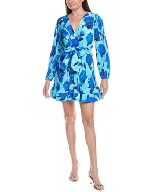 MILLY Liv Blurred Blossom Pleated Mini Dress - Blue