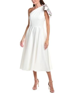 Rene Ruiz One Shoulder Faille Crepe A-Line Dress - White