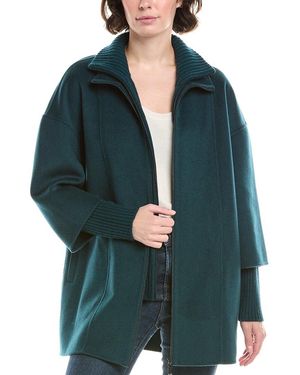 Forte Knit Insert Zip Mock Wool & Cashmere-blend Coat - Green