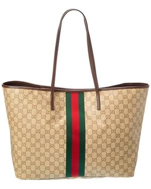 Gucci Tribeca Large Gg Coated Canvas & Leather Tote - Natural