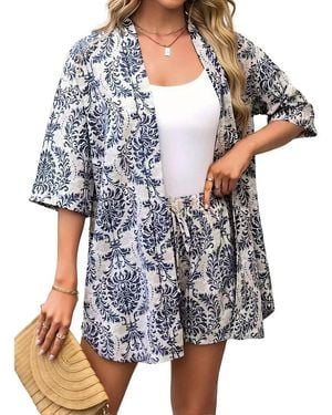Amanda Royal Shirt & Short Set - Blue