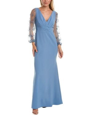 THEIA Kiera Breaded Puff Sleeve Gown - Blue