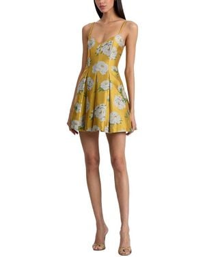 Alice + Olivia Isabelle Scoop Neck Pleated Flare Dress - Yellow