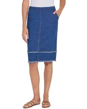 Lyssé Evelina Fringed Denim Pencil Skirt - Blue