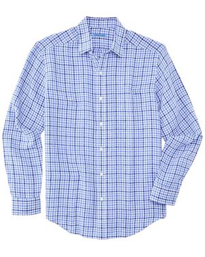 J.McLaughlin Gingham Gramercy Linen Woven Shirt - Blue