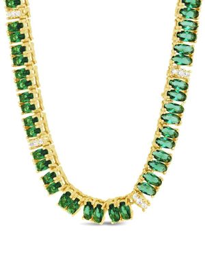 Sterling Forever Cz Ace Oval Tennis Necklace - Green