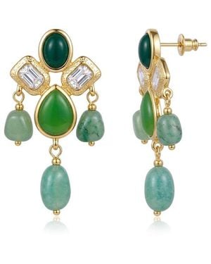Liv Oliver 18K Plated 22.70 Ct. Tw. Jade, Agate Cz Chandelier Earrings - Green