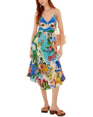 AMINA GLAM Linen-Blend Midi Dress - Blue