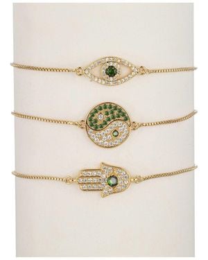 Eye Candy LA The Luxe Collection Cz Yin & Yang, Hamsa, Eye Bolo Cuff Bracelet - Natural
