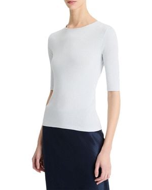 Vince Rib Elbow Sleeve Top - White