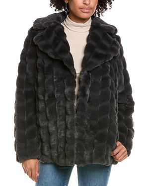 Via Spiga Grooved Faux Fur Down Coat - Black