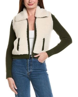 Hannah Rose Sherpa Full Zip Shaker Cashmere-blend Jacket - Blue