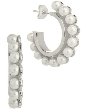 Sterling Forever Rhodium-plated Brass 4mmmm Pearl Bubble Hoops - White