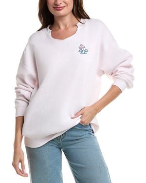 Project Social T Embroidered Mushrooms Cut Crew Sweatshirt - White