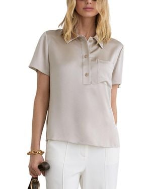 Reiss Polly Silk Half Button Short Sleeve Shirt - Gray