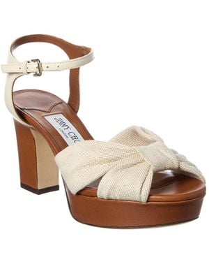 Jimmy Choo Heloise 80 Canvas & Leather Sandal - Brown