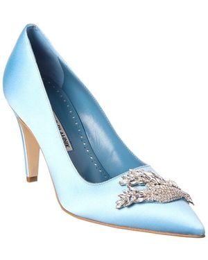 Manolo Blahnik Palos 90 Satin Pump - Blue