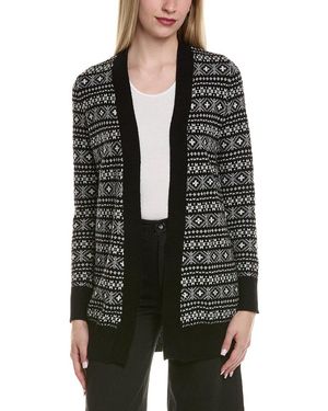 Sofiacashmere Fairisle Shawl Collar Wool & Cashmere-Blend Cardigan - Black