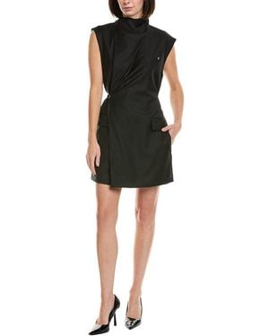 Helmut Lang Cowl Silk-Trim Wool Blazer Dress - Black