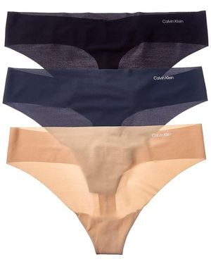 Calvin Klein 3Pk Invisibles Microfiber Stretch Thong - Blue