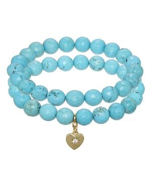 Rachel Reinhardt Jewelry 14k Over Silver Turquoise Cz Heart Pendant Bracelet - Blue