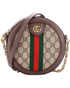 Gucci Gg Coated Canvas Ophidia Round Shoulder Bag Mini (Authentic Pre-Loved) - Brown