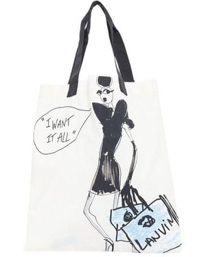 Lanvin Cream Cotton Fashion Sketch Printed Tote (Authentic Pre-Loved) - White