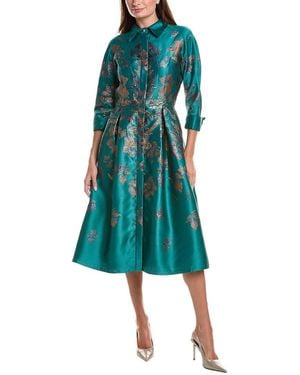Teri Jon Metallic Jacquard Floral Shirtdress - Blue