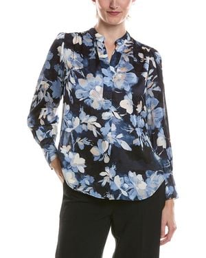 Anne Klein V-Neck Printed Satin Top - Blue