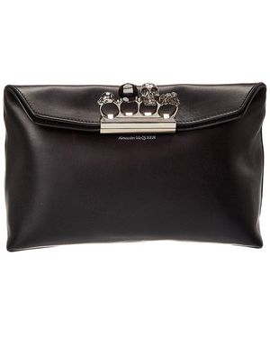 McQueen Skull Four-Ring Leather Clutch (Authentic Pre-Loved) - Black