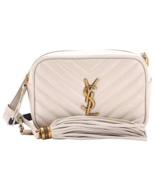 Saint Laurent White Matelasse Chevron Leather Lou Belt Bag (authentic Pre- Loved) - Natural