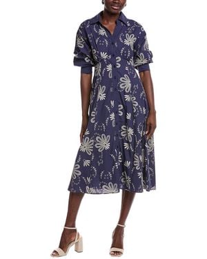 Gracia Embroidered Eyelet Shirtdress - Blue